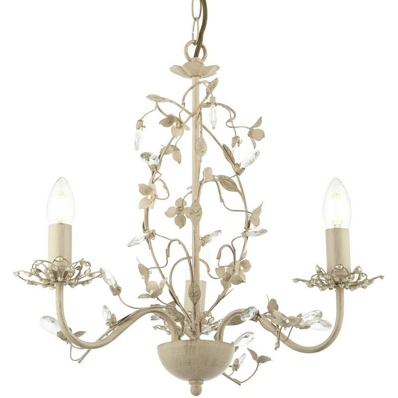 Lullaby - 3 Light Multi Arm Ceiling Pendant Flower Design Cream Brushed Gold, Pearl Effect Acrylic, E14 - Endon