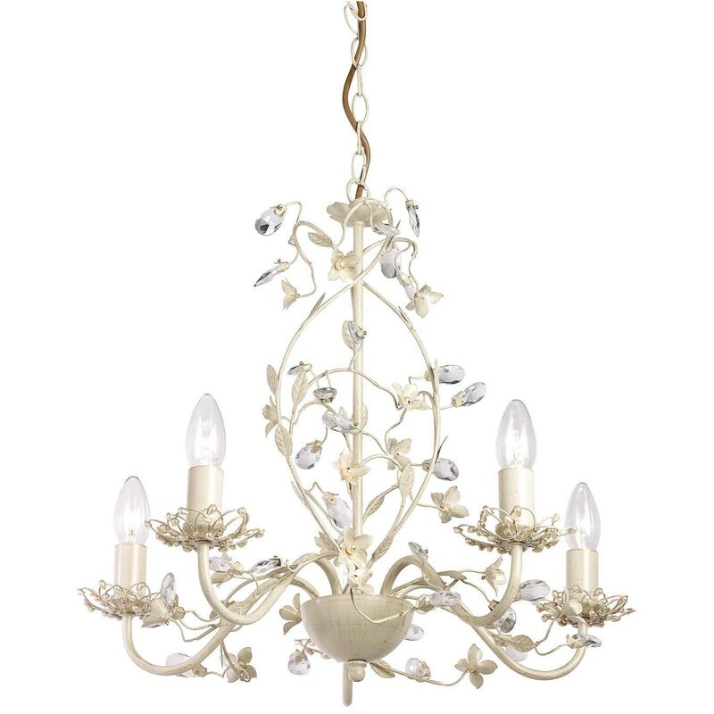 Endon Lighting - Endon Lullaby - 5 Light Multi Arm Ceiling Pendant Flower Design Cream With Brushed Gold, Pearl Effect Acrylic, E14
