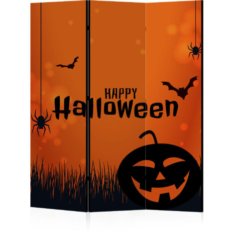LUMASOUL Paravent Intérieur 3 Panneaux Recto-Verso Pliable - Decoration Halloween - Separateur de Pieces y Cloison de Separation - 135x172 cm Noir - Orange