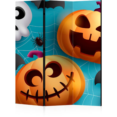 LUMASOUL Paravent Intérieur 3 Panneaux Simple Face Pliable - Decoration Halloween - Separateur de Pieces y Cloison de Separation - 135x172 cm Bleu - Orange