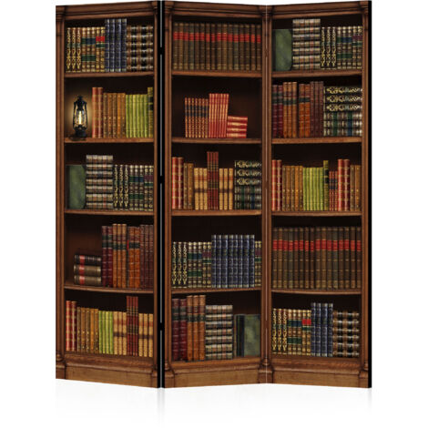 LUMASOUL Paravent Intérieur 3 Panneaux Simple Face Pliable - Style Retro Bibliothèque - Separateur de Pieces y Cloison de Separation - 135x172cm