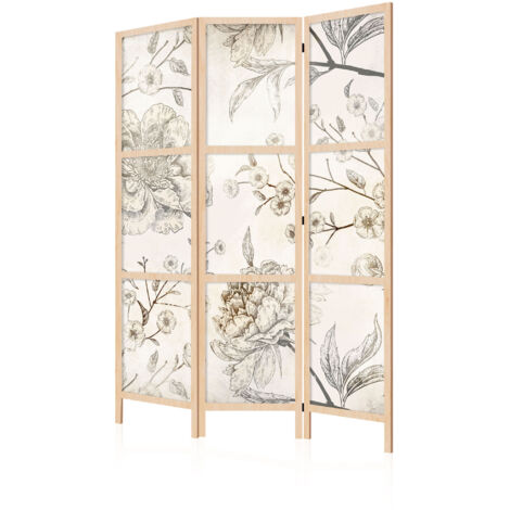 LUMASOUL Paravent Intérieur à Simple Face - 3 Panneaux - Separateur de Pieces de Style Japonais - Cloison de Separation pour Chambre à Coucher et Salon - Motif Fleurs - 135x172 cm