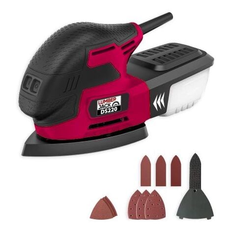 LUMBERJACK Detail Sander 220W Electric Mouse Sanding Tool with Built in Extraction Box, Motor Speed at 13000 RPM for Woodworking DIY