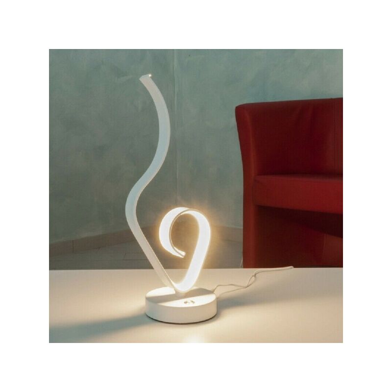 Image of Trade Shop - Lume Da Comodino Ad Onda Design Moderno 10 w Lampada Tavolo Abatjour 39x15 Luce -bianco Freddo - - Bianco Freddo