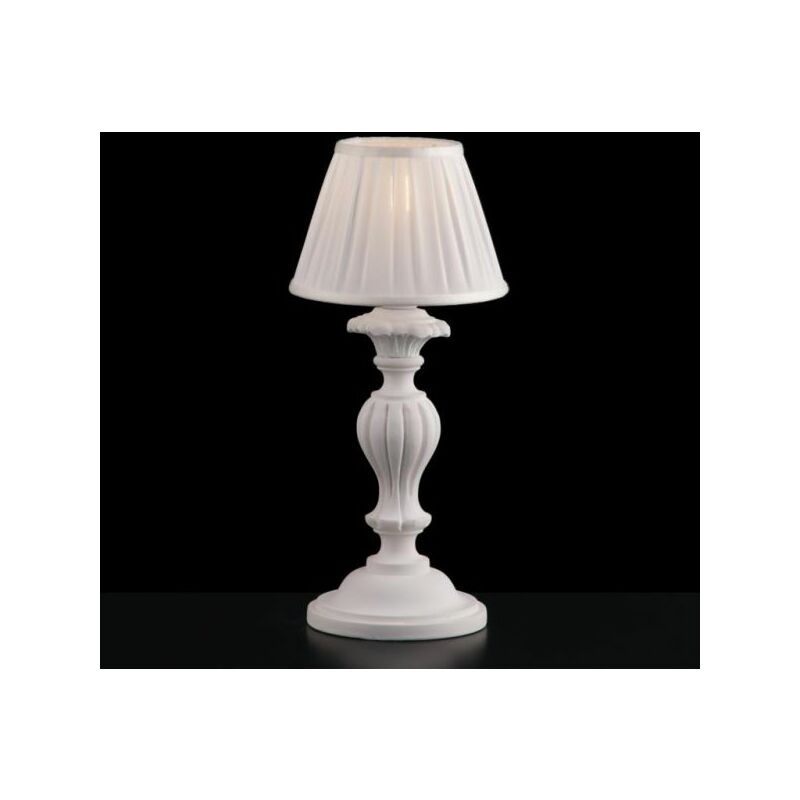 Image of Lumetto in legno bianco shabby 1 luce con paralume dm.20 Leonardo