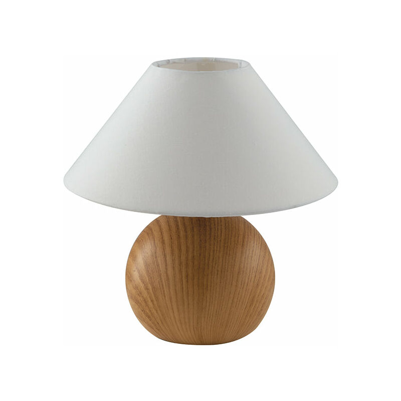 Image of Lampada da tavolo pino in ceramica effetto legno chiaro e paralume in tessuto - Legno