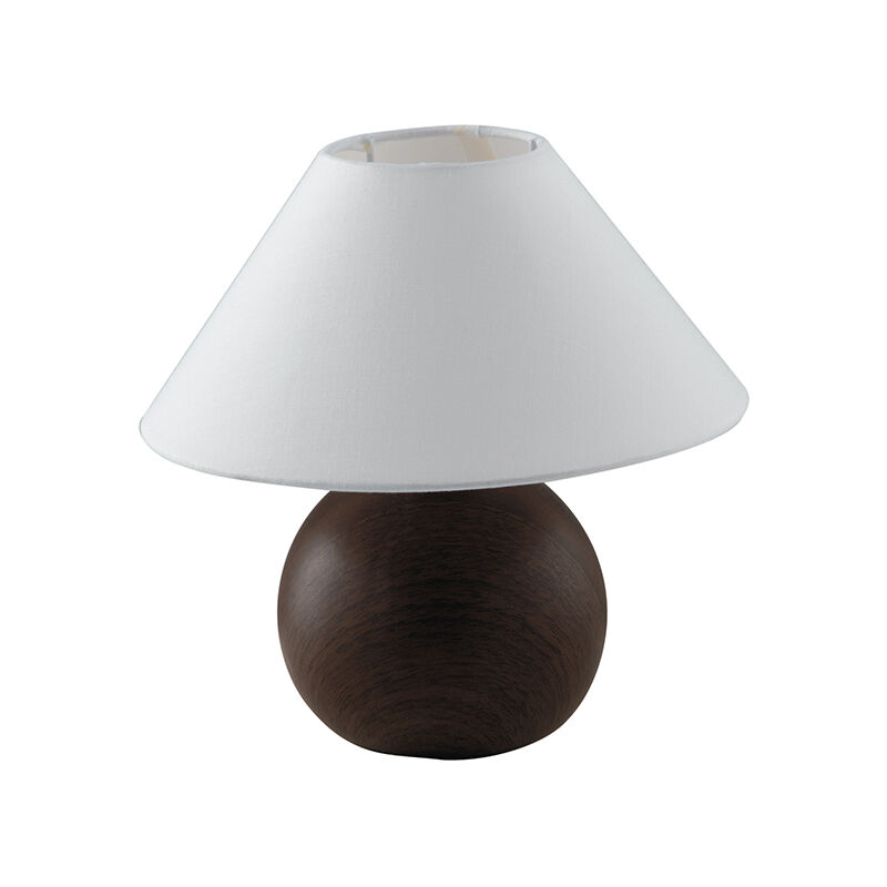 Image of Lampada da tavolo ROVERE in ceramica effetto legno scuro e paralume in tessuto - Marrone