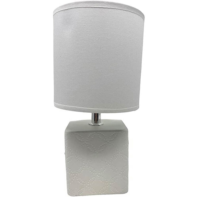 Image of Lume in ceramica moderno base quadrata lumetto da comodino attacco e14 abat jour lampada da tavolo paralume 28x13 cm bianco