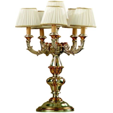 Lume In Legno Classico Argento Mecca Con Paralume 6 Luci Rondone