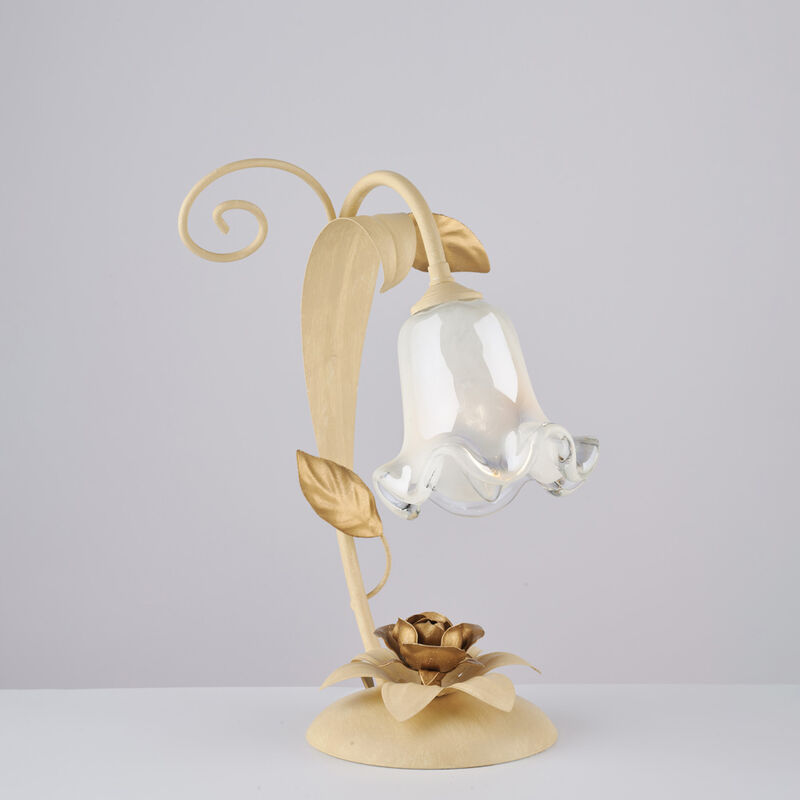 Image of Bonetti Illumina - Lumetto Arte Povera Cesto Avorio e Oro 1 Luce E14 - Bianco