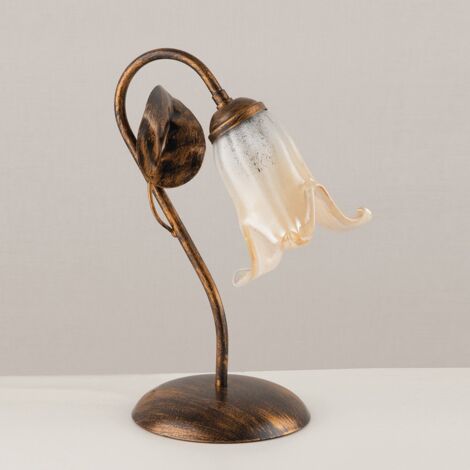 Lumetto Classico 1 Luce Con Foglie Ferro Battuto E Vetro Bronzo Serie Limone