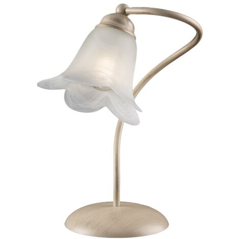 Lumetto in ferro Avorio Oro una luce paralume in vetro Bianco 25x h31 cm
