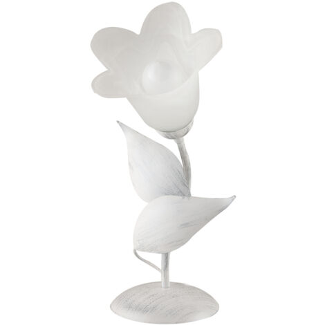 Lumetto in ferro Bianco Argento una luce vetro Alabastro Bianco 19x h36 cm