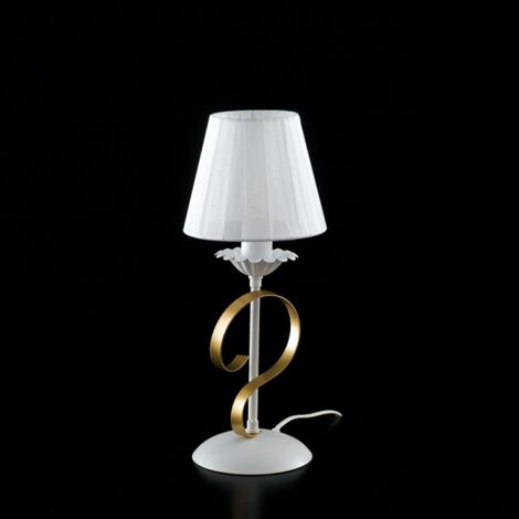 Lumetto in ferro Bianco shabby Oro paralume Bianco una luce 13x h36 cm