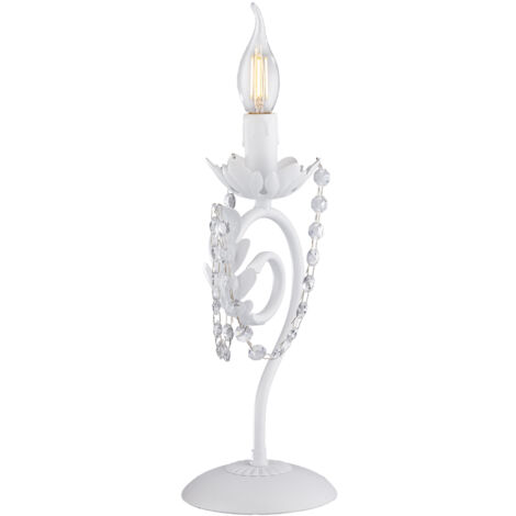 Lumetto in ferro Bianco Shabby strass damasco una luce 16x h39 cm