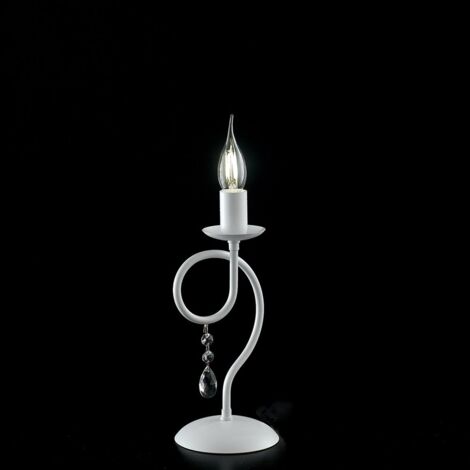 Lumetto in ferro Bianco una luce decorazione shabby strass 13x h32 cm