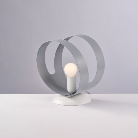 Lumetto in ferro laccato bianco con fascia tagliata a laser grigio 1 luce H.22 - Ø19