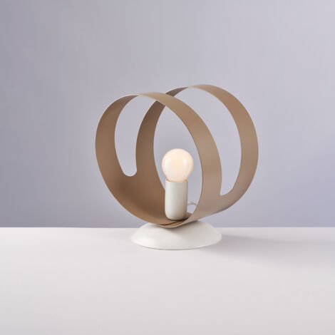 Lumetto in ferro laccato bianco con fascia tagliata a laser tortora 1 luce H.22 - Ø19