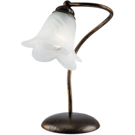 Lumetto in ferro Marrone Oro una luce paralume in vetro Bianco 25x h31 cm