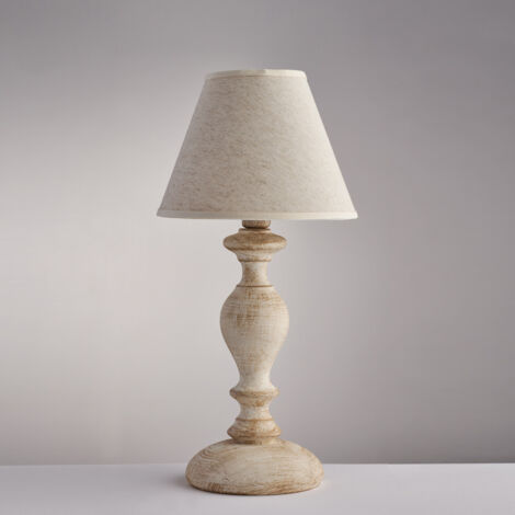 Lumetto in legno bianco e tortora 1 luce paralume dm.20 H.39 - Ø20