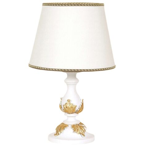 Lumetto In Legno Classico Bianco Oro Naturale Con Paralume 1 Luce Fenicottero
