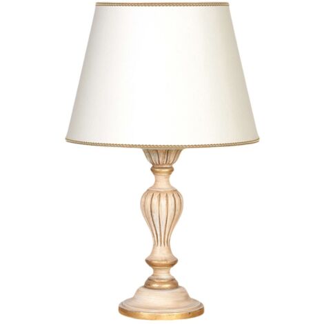 Lumetto In Legno Classico Crema Decapè Oro Con Paralume 1 Luce Avocetta