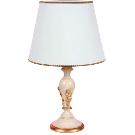 Lumetto In Legno Classico Crema Oro Con Paralume 1 Luce Pavoncelle