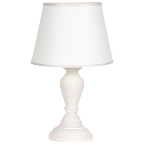 Lumetto In Legno Classico Crema Sbiancato Con Paralume 1 Luce Smergo