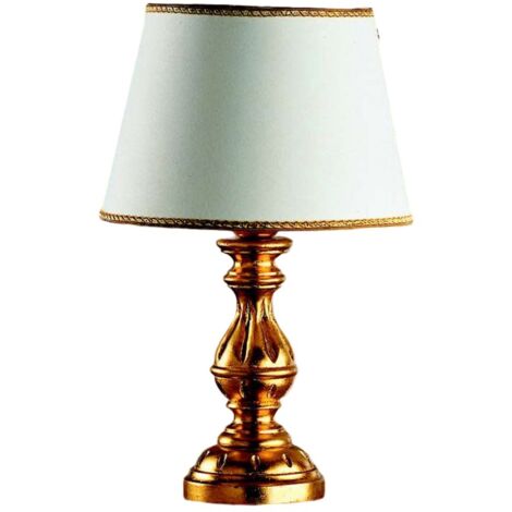 Lumetto In Legno Classico Oro Con Paralume 1 Luce Cicogna