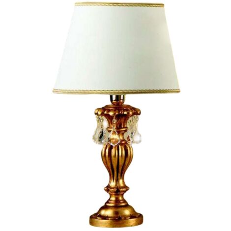 Lumetto In Legno Classico Oro Con Paralume 1 Luce Fagiano