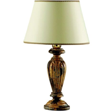 Lumetto In Legno Classico Verde Etrusco Oro Con Paralume 1 Luce Piccione