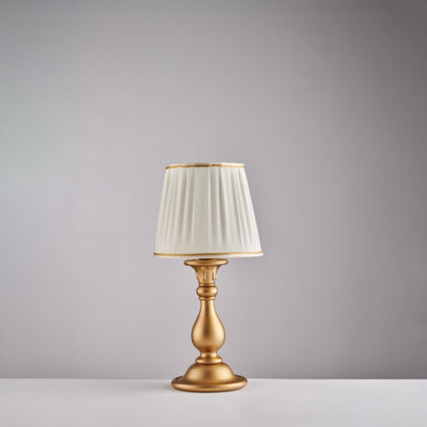 Lumetto in legno oro antico 1 luce con paralume dm.20 H.39 - Ø20