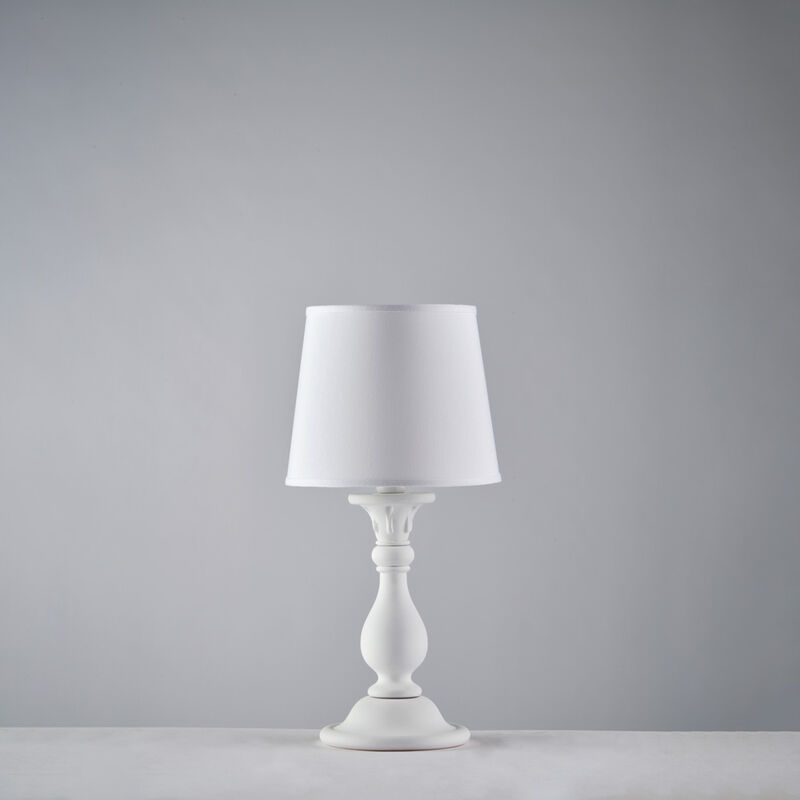 Lumetto in legno bianco shabby 1 luce con paralume dm.20 Lucca