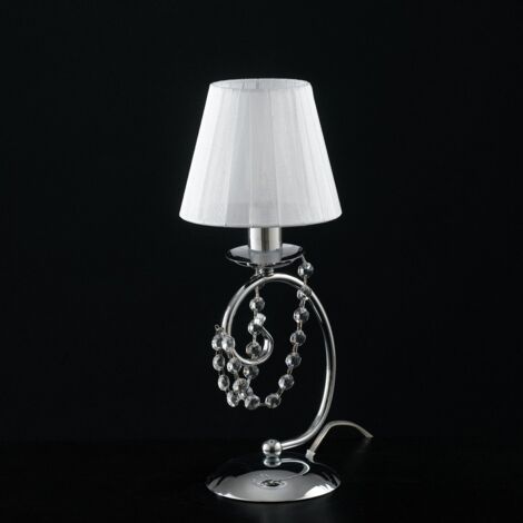 Lumetto Shabby Chic Magda Metallo E Cristallo Cromo 1 Luce E14 Con Paralume