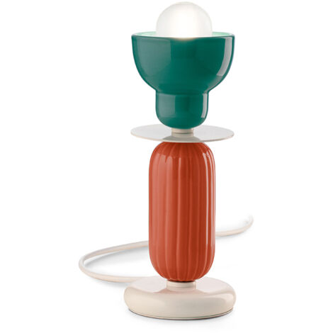 Lumetto Vintage Decò Berimbau Ferro Ceramica Turchese E Arancio Pokè 1 Luce E27