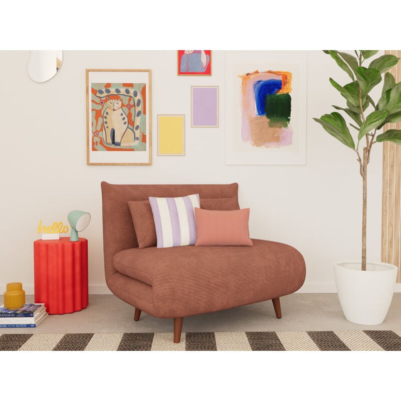 Bestmobilier - Lumi - banquette convertible clic-clac 1 place en velours côtelé - terracotta