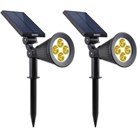 LUMI JARDIN LUMISKY Pack de 2 Spots solaires extérieur étanches - 4 LEDs blanches - 200 Lm - Tete pivotante a 90°C