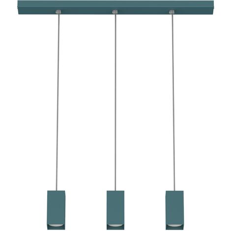 LUMICOM  CUBE Sospensione, 3X GU10, max 33W, metallo, blu mediterraneo, L70cm x H10cm