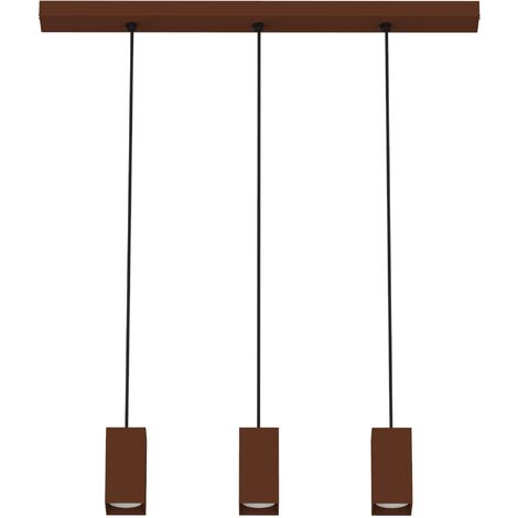 LUMICOM  CUBE Sospensione, 3X GU10, max 33W, metallo, marrone corten, L70cm x H10cm