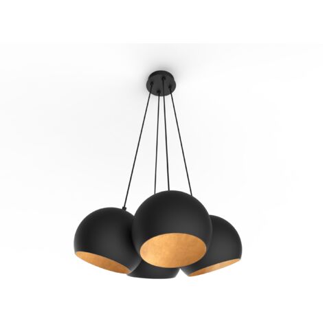 LUMICOM  JOE Sospensione, 4X E27, max 42W, metallo, nero opaco/foglia oro, D.25cm