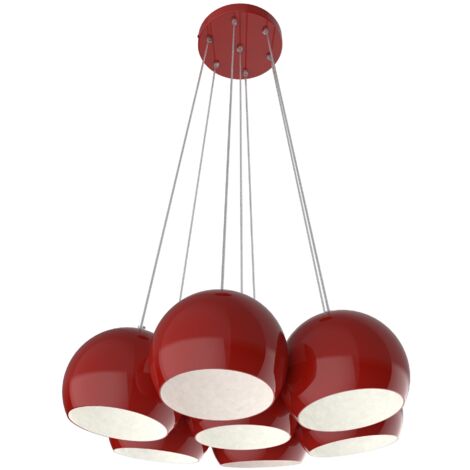LUMICOM  JOE Sospensione, 7X E27, max 42W, metallo, rosso lucido bianco, D.25cm