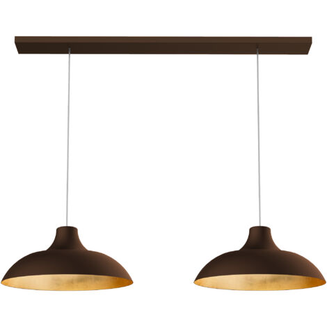 LUMICOM  PARIGINA Sospensione Binario, 2X E27, max 42W, metallo, marrone corten/foglia oro, D.30cm L.70cm
