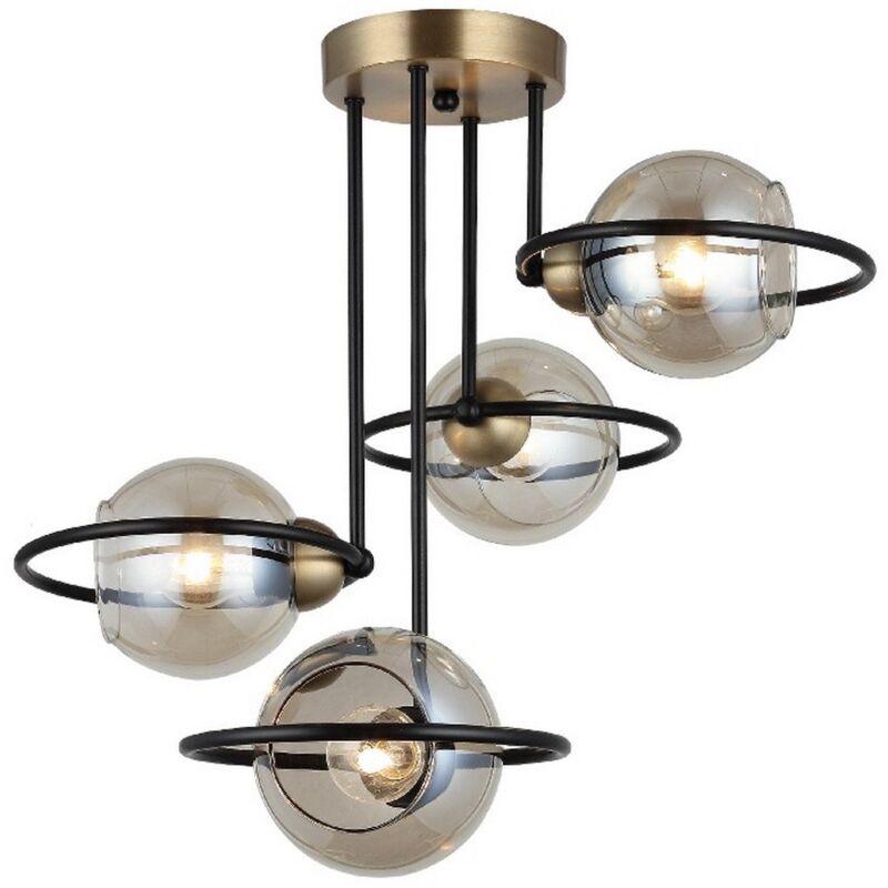 Epikasa - Suspension Sassari, Métal, Verre, Or, Noir, 53x53x43 cm