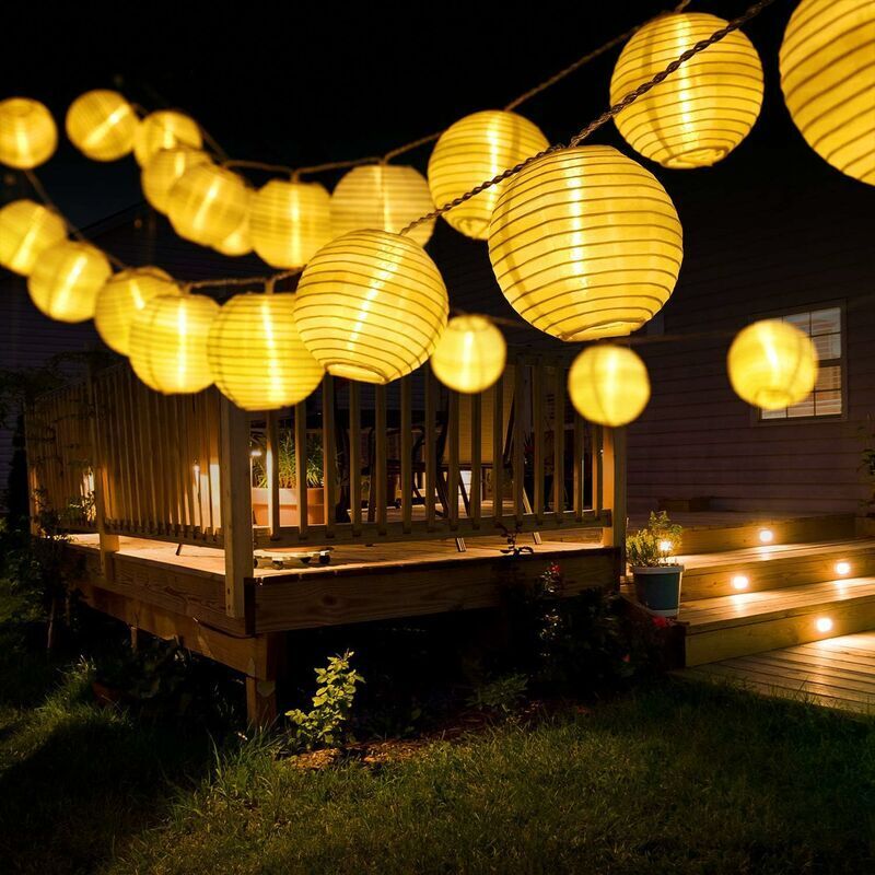 Lumière blanche) Guirlande lumineuse solaire d'extérieur 6M 30pcs led Lanterns Outdoor Waterproof String Lights 8 Modes Solar Lighting Decoration for
