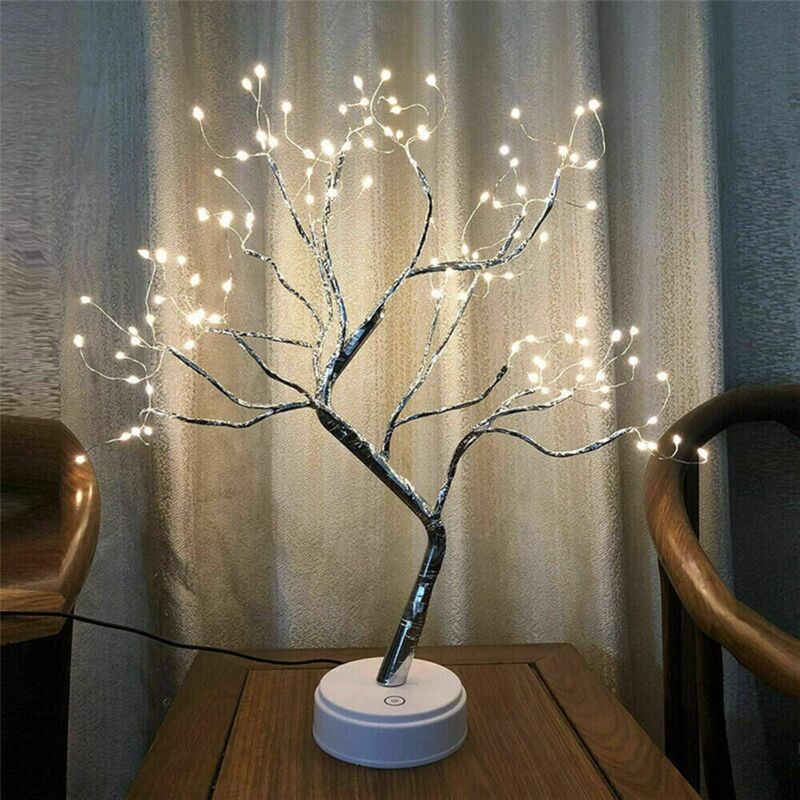 Lumière Bouleau Noël, 108 LED Lampe Bonsaï Arbre Bouleau éclairé USB ou Interrupteur Tactile à Piles Fil Cuivre Branche Arbre Lumières pour