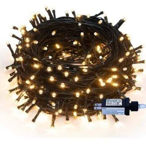 (Lumière chaude) Guirlande lumineuse extérieure alimentée par courant alternatif, guirlande lumineuse LED extérieure, lumineuse 33M 300LED 8 modes de lumières décoratives de jardin pour arbre de Noël,