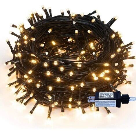 (Lumière chaude) Guirlande lumineuse extérieure alimentée par courant alternatif, guirlande lumineuse LED extérieure, lumineuse 33M 300LED 8 modes de lumières décoratives de jardin pour arbre de Noël,