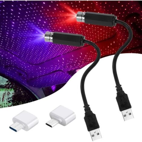 Lumière d'ambiance LED, 2 USB toit ciel étoilé lumière d'ambiance projecteur LED veilleuse rouge réglable en plusieurs modes, romantique USB voiture lumière/lumière de fête
