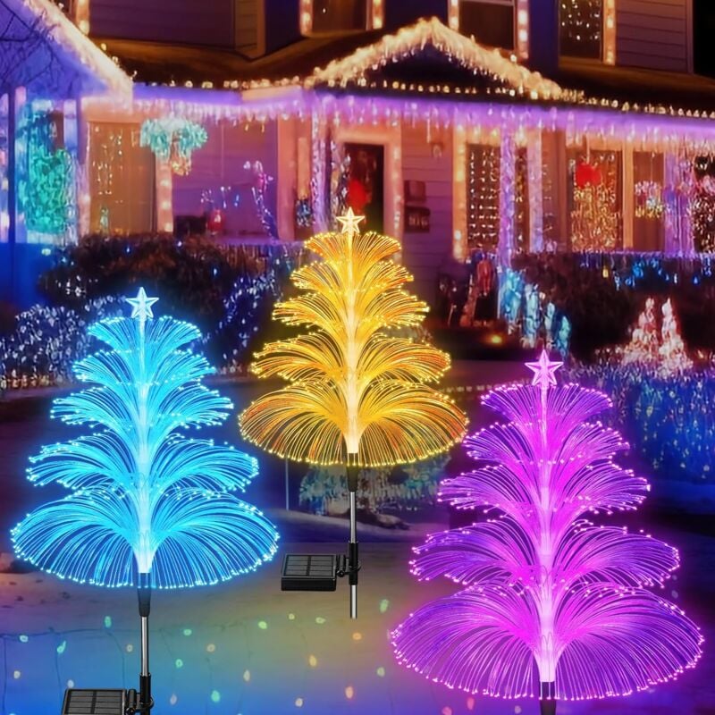 Crea - Lumière d'arbre décorative de Noël solaire, lumière de méduse imperméable d'extérieur, 5 couches de fibre optique, 7 couleurs changeantes,