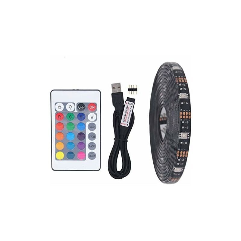 Lumière de bande de led usb RGB,5M 30leds/m noir 5V 5050 rgb Couleur led Light avec télécommande 24Key pour l'éclairage de fond TV,Cuisine Led